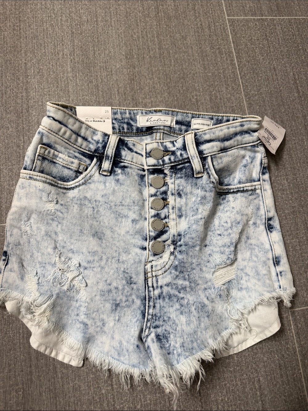 Kendall & Kylie Faded Blue Acid-Wash High Waist Denim Shorts